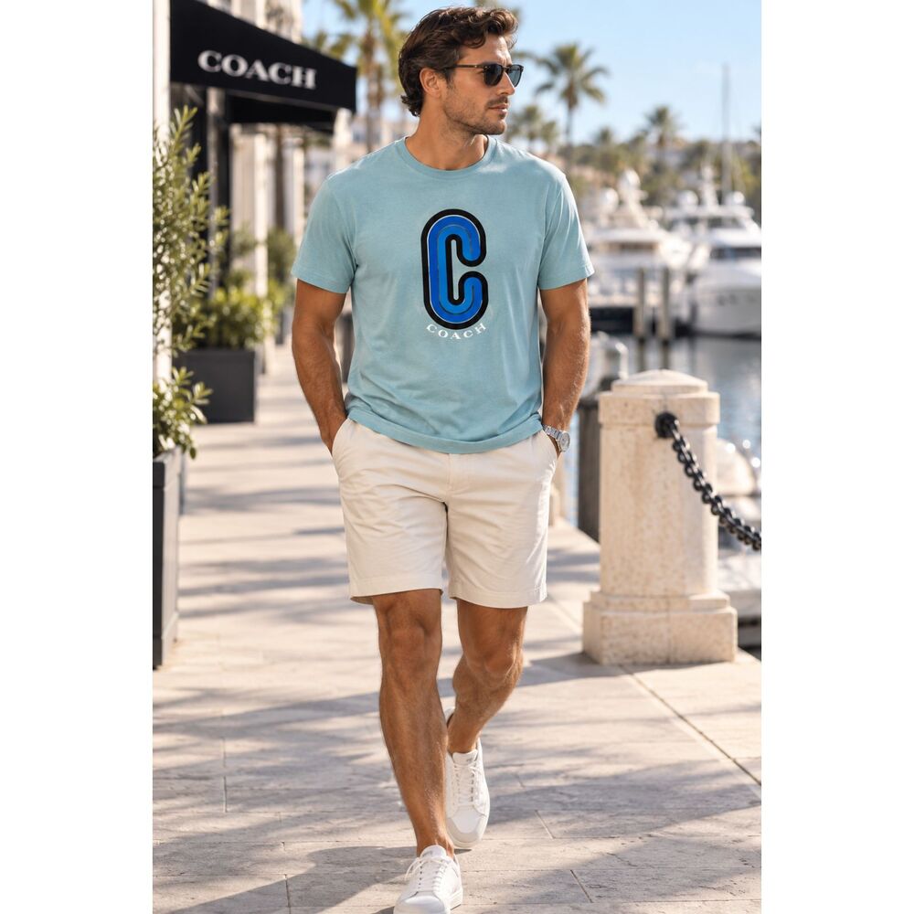 Coach C9515 Signature Retro T Shirt Mens S Blue Big C Logo 100% Cotton